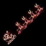 Led santa riding 4 reindeer deer sleigh christmas rope motif light