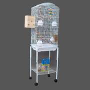Dome top high bird cage on stand with play toys white