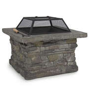 Stone base outdoor patio heater fire pit table with bbq grill firepit