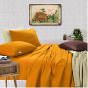 100% Egyptian Cotton Vintage Washed 500TC Mustard 50 cm Deep Mega Queen Bed Sheets Set