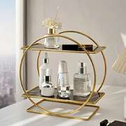 Two-Tier Metal Cosmetic Organizer Stand for Makeup Skincare Vanity Countertop