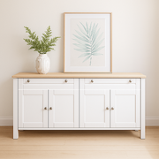 Buffet Sideboard White And Oak 4 Door 2 Drawer Storage Cabinet