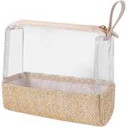 Makeup Bag Large Clear PVC Waterproof Travel Cosmetic Bag With Handle Medium Beige