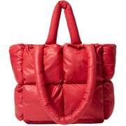 Quilted Tote Bag Large Lightweight Checkered Shoulder Bag Casual Red