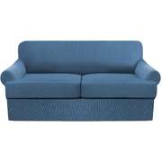 3-Piece T Cushion Sofa Slipcover Set Thick Stretch Couch Cover Furniture Protector Blue