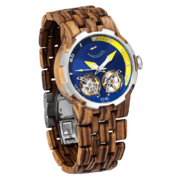 Men Dual Wheel Automatic Zebra Wood Watch