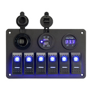 6 Gang Rocker Switch Panel ON-OFF Toggle Dual USB