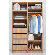 Three Shelf/Four Drawer Walk In Wardrobe - Classic - Natural Oak