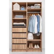 Three Shelf/Four Drawer Walk In Wardrobe - Slim Shaker - Natural Oak