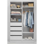 Three Shelf/Four Drawer Walk In Wardrobe - Slim Shaker - White
