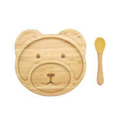 Bamboo Kids Teddy Plate With Suction Cap Base & Spoon