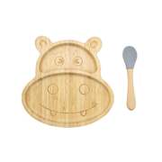 Bamboo Hippo Kids Plate With Suction Cap Base & Spoon