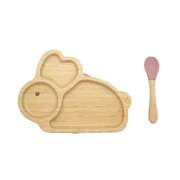 Bamboo Rabbit Kids Plate With Suction Cap Base & Spoon