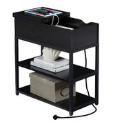 Black Compact 3 Tier Sofa Side Table with Powerboard