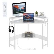 Compact L-Shaped Corner Desk With Built-In Power Board, White