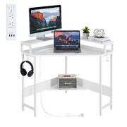 White L Shaped Corner Desk with Power Board