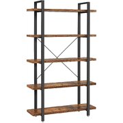 Bookshelf 5-Tier Industrial Stable Bookcase Rustic Brown And Black