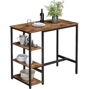 Dining Table With 3 Shelves And Industrial Style Stable Steel Structure, Rustic Brown