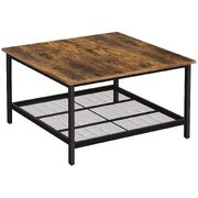 Coffee Table Steel Frame And Mesh Storage Shelf, Rustic Brown And Black
