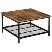 Robust Coffee Table Steel Frame And Mesh Storage Shelf,  Rustic Brown And Black