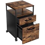 File Cabinet With 2 Drawers, Wheels And Open Compartment Rustic Brown And Black
