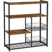 Baker'S Rack With 2 Metal Mesh Baskets, Shelves And Hooks, Industrial Style, Rustic Brown 