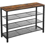 Shoe Rack With 3 Mesh Shelves Rustic Brown And Black