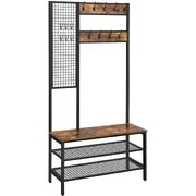 Coat Rack Stand Industrial Style With Grid Wall And Shoe Storage 185 Cm Tall Rustic Brown