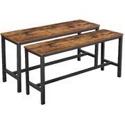 Set Of 2 Table Benches Industrial Style Durable Metal Frame Rustic Brown