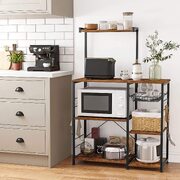 Kithcen Baker'S Rack With Shelves Microwave Stand Rustic Brown