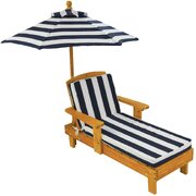 Outdoor Chaise With Umbrella And Navy Stripe Cushion For Kids
