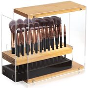 Acrylic Bamboo Brush Holder Cosmetic Display Stand With Drawer