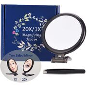 20X Magnifying Hand Mirror For Makeup, Tweezing, And Blemish Removal (10 Cm Black)