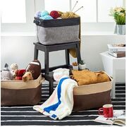 3x Collapsible Large Cube Fabric Storage Bins Baskets For Laundry - Black And Gr