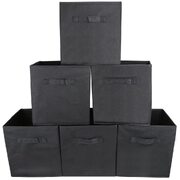 6x Foldable Fabric Basket Bin Storage Cube For Nursery, Office And Home Decor (Black