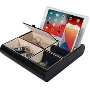 Leather Valet Tray Multi-Catch Storage Box (Black)