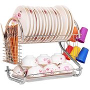 Metal Dish Drying Rack Kitchen-2-Tier With Drain Board