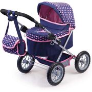 Foldable Dolls Pram Trendy Blue Pink Adjustable Handle