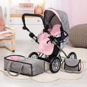 City Star Doll Pram Bag Denim Grey and Blue