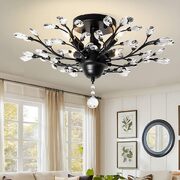 Black Crystal Chandelier LED Ceiling Light 4 lights