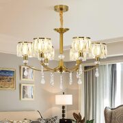Gold Chandelier 6 Lights Wagon Wheel Clear Crystal