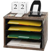 Rustic Wood Desk Organizer With 4 Compartments For Home And Office