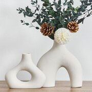 Ceramic Set of 2 Modern White Vases for Home Decor