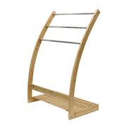 Bamboo Towel Bar Metal Holder Rack 3-Tier Freestanding With Bottom Shelf