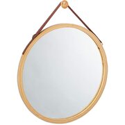  HOME Hanging Round Wall Mirror 45 cm - Solid Bamboo Frame and Adjustable Leather Strap for Bathroom and Bedroom