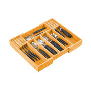 Large Capacity Bamboo Expandable Drawer Organizer with Knife Block