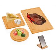 3-Piece Bamboo Cutting Board Set with Juice Groove and Mobile Holder
