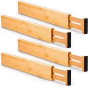 4 Bamboo Adjustable Kitchen Drawer Dividers (Large, 44-55 Cm)