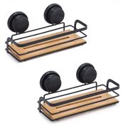 Bamboo Corner Shower Caddy Shelf Basket Rack with Vacuum Suction Cup No Drilling