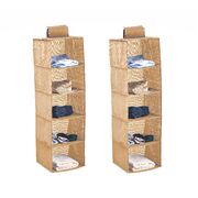 2 Pack 5-Tier Shelf Hanging Closet Organizer and Storage for Clothes (Beige)